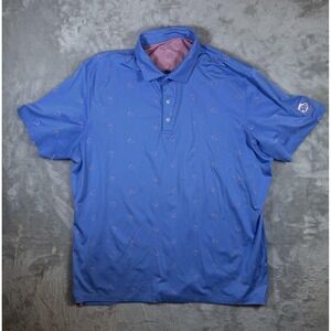 Johnnie-O Polo Shirt Mens 2XL Blue Golf Bag Print Riverbend Stretch Performance